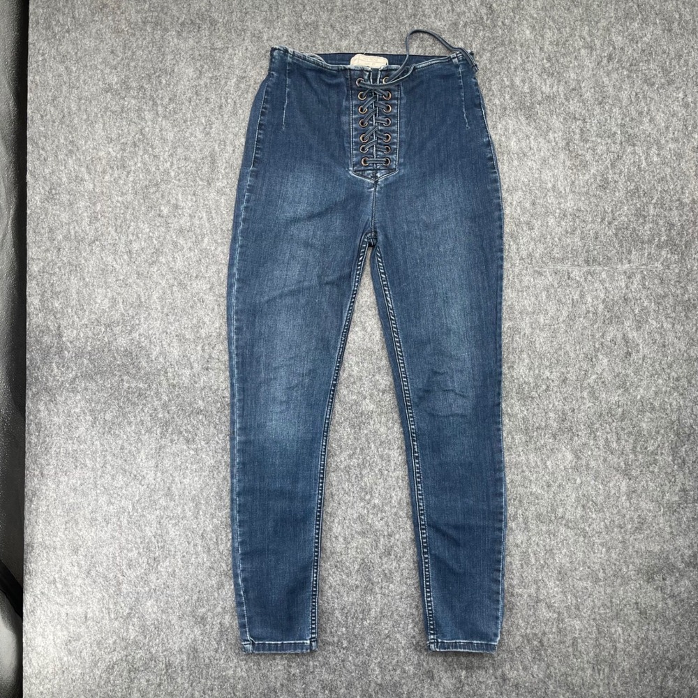 Free People Jeans Womens 27 Lace Up Front High Rise Skinny Blue Denim